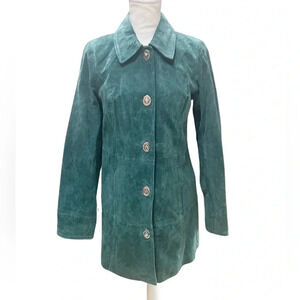 Dennis Basso Washable Suede Leather Long Jacket with Silver Turnkey Closure